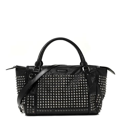 BURBERRY Lambskin Studded Small Edenham Satchel Black